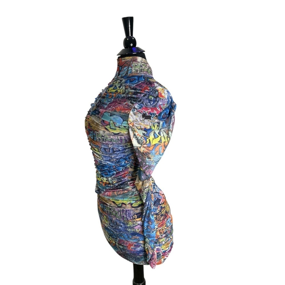 Shelly Colorful Abstract Long Sleeve Sheer Mesh Dress - Picture 5 of 12